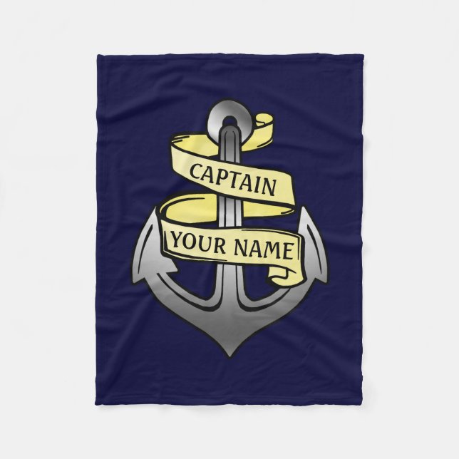Customizable Ship Captain Your Name Anchor 1 Fleece Blanket (Front)