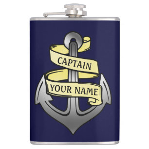 Customizable Ship Captain Your Name Anchor 2 Hip Flask