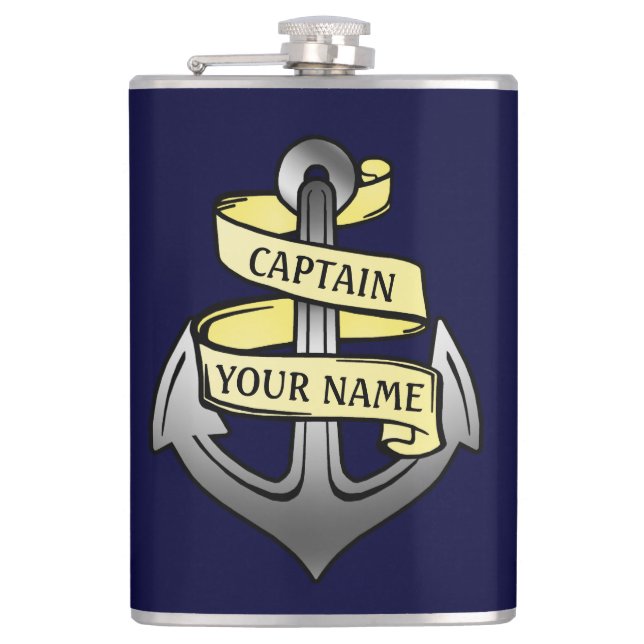 Customizable Ship Captain Your Name Anchor 2 Hip Flask (Front)