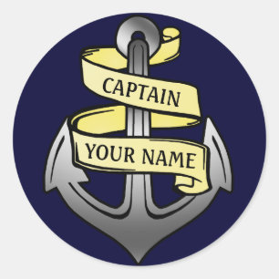 Customizable Ship Captain Your Name Anchor Classic Round Sticker