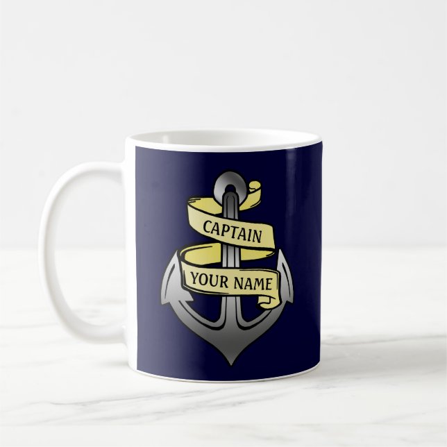 Customizable Ship Captain Your Name Anchor Coffee Mug (Left)