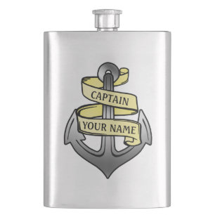 Customizable Ship Captain Your Name Anchor Hip Flask