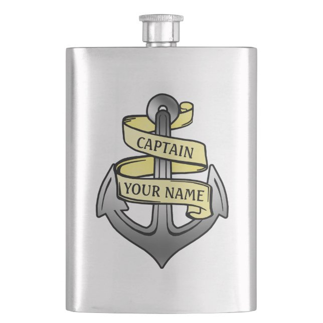 Customizable Ship Captain Your Name Anchor Hip Flask (Front)