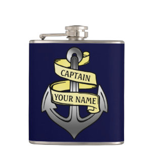 Customizable Ship Captain Your Name Anchor Hip Flask