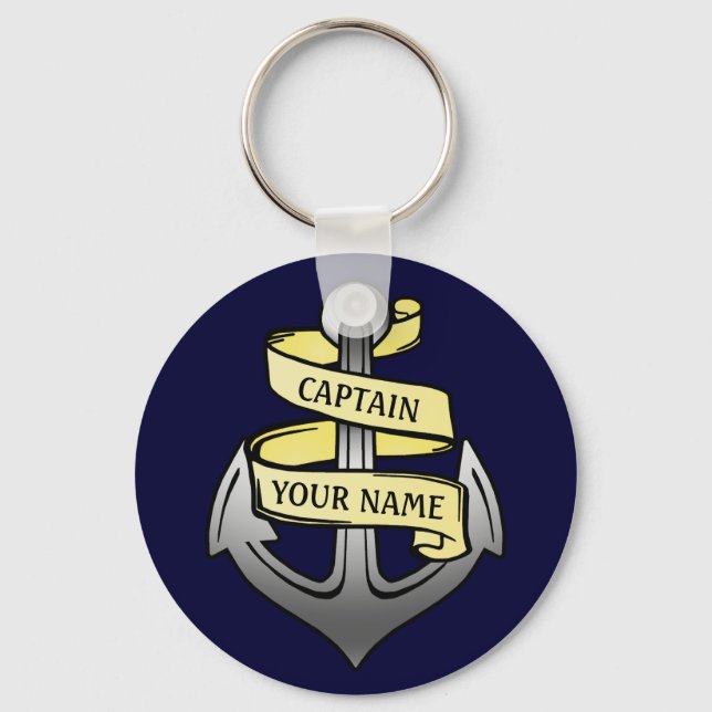 Customizable Ship Captain Your Name Anchor Keychain (Front)