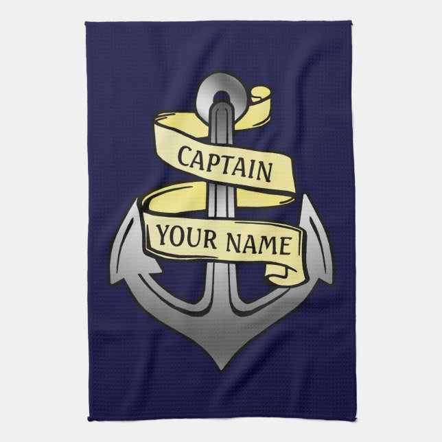 Customizable Ship Captain Your Name Anchor Kitchen Towel (Vertical)