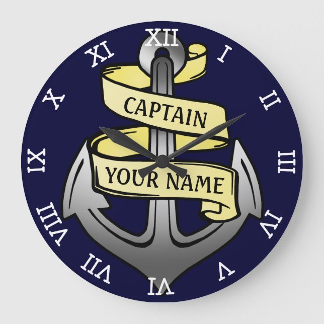 Customizable Ship Captain Your Name Anchor Large Clock (Front)