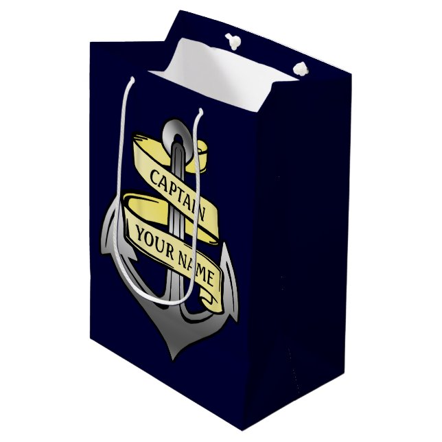 Customizable Ship Captain Your Name Anchor Medium Gift Bag (Front Angled)