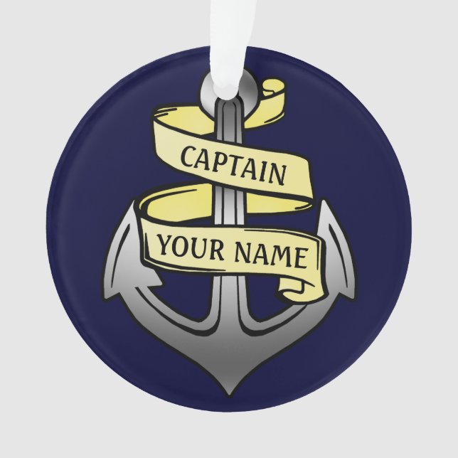 Customizable Ship Captain Your Name Anchor Ornament (Front)