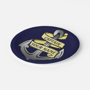 Customizable Ship Captain Your Name Anchor Paper Plate