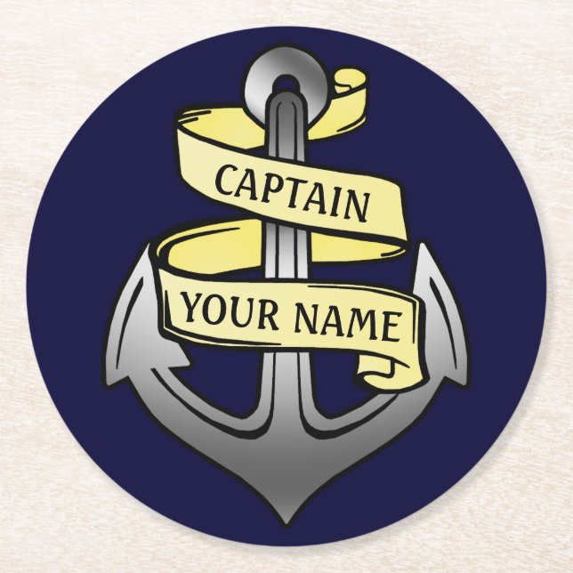 Customizable Ship Captain Your Name Anchor Round Paper Coaster (Front)
