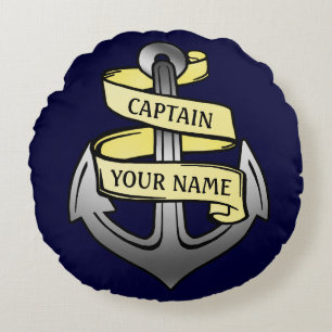 Customizable Ship Captain Your Name Anchor Round Pillow