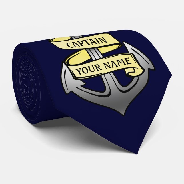 Customizable Ship Captain Your Name Anchor Tie (Rolled)