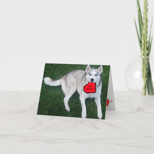 Customizable Siberian Husky with Red Heart Holiday Card (Front)