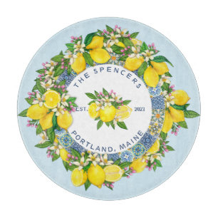 Customizable Sicilian Majolica Tiles Floral Lemon Cutting Board