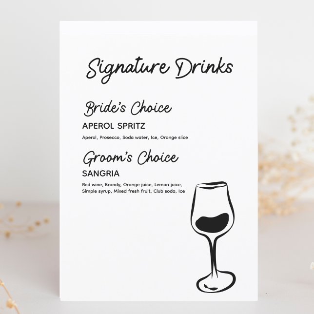 Customizable Signature Drinks Black & White Menu (Elevate your bar with this trendy signature drinks sign, perfect for weddings and special events.)