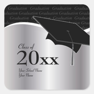 Customizable Silver and Black Graduation Sticker
