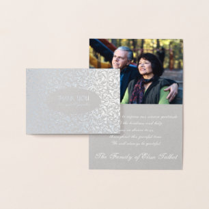 Customizable Silver Damask Sympathy Thank You Foil Card