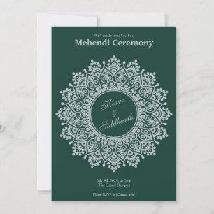 Customizable Silver Emerald Mehendi Henna Indian Invitation