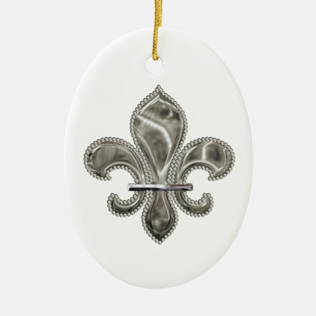 Customizable Silver Fleur de Lys Ornament (Front)