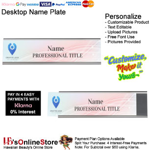 Customizable Silver Name Plate with Logo & Slogan 
