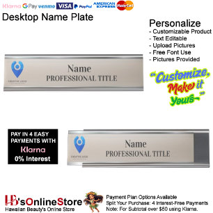 Customizable Silver Name Plate with Logo & Slogan