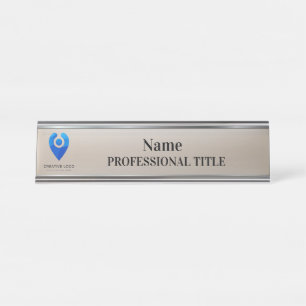 Customizable Silver Name Plate with Logo & Slogan 