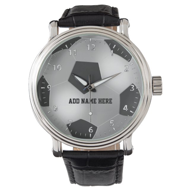 Customizable Silver Soccer Ball Watch (Front)