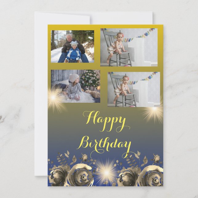 Customizable Simple Golden happy birthday card (Front)