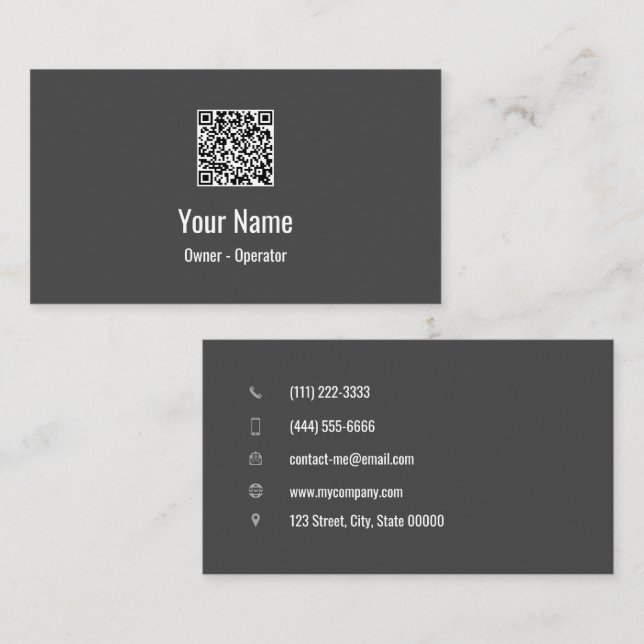 Customizable simple QR code dark Business Card (Front/Back)