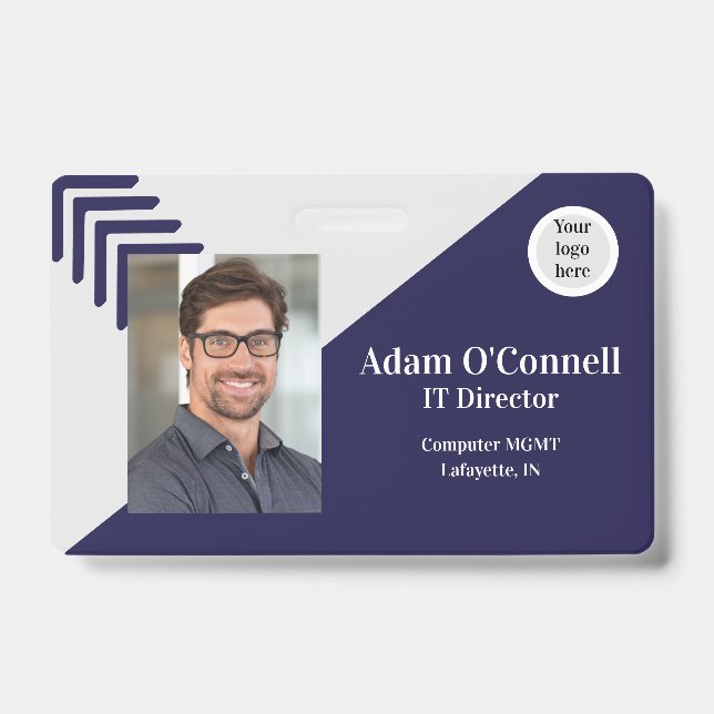 Customizable Simple Unique Design Blue Business ID Badge (Front)