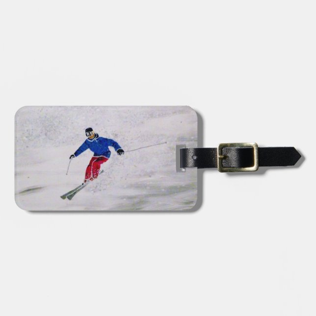 Customizable skier's Luggage Tag (Front Horizontal)
