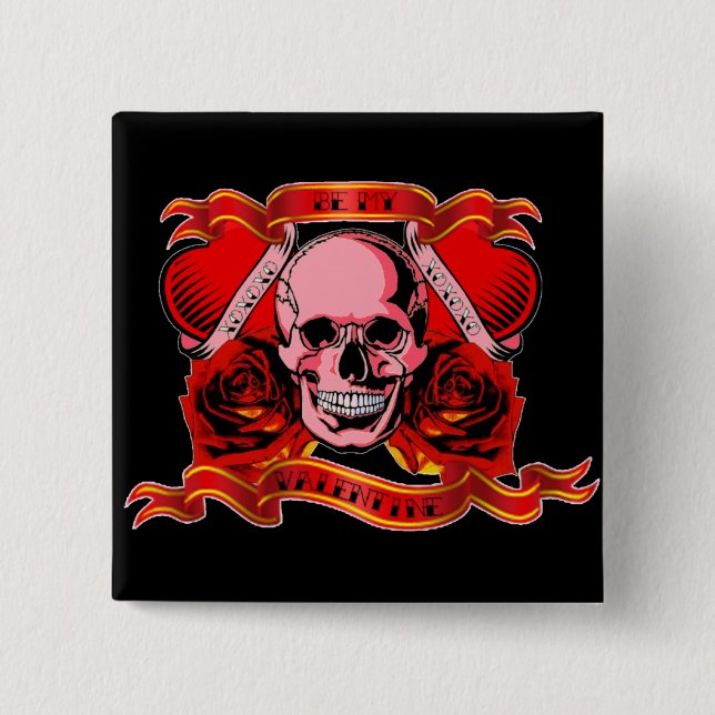 Customizable Skully Valentine 2 Inch Square Button (Front)