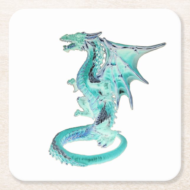 Customizable Sky Blue Dragon Coaster White Back (Front)