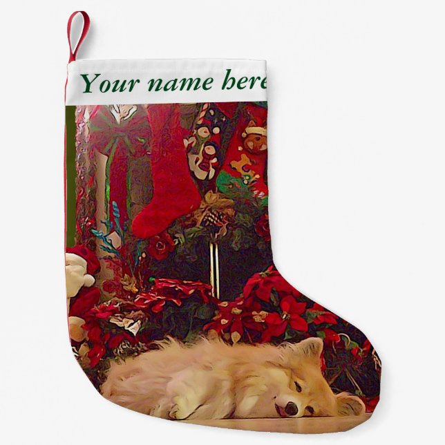 Customizable Sleepy Corgi Small Christmas Stocking (Front)