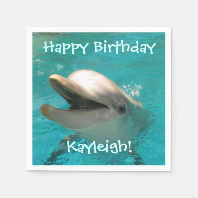 Customizable Smiling Dolphin Birthday Napkin (Front)