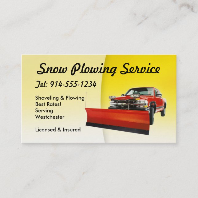 CUSTOMIZABLE Snow Plowing Yellow Business Card (Front)