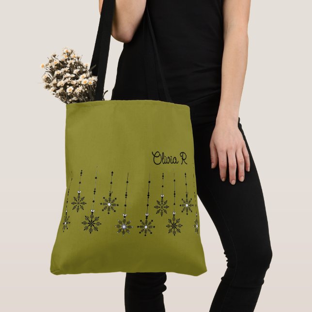 Customizable Snowflake Canvas Tote Bag (Close Up)