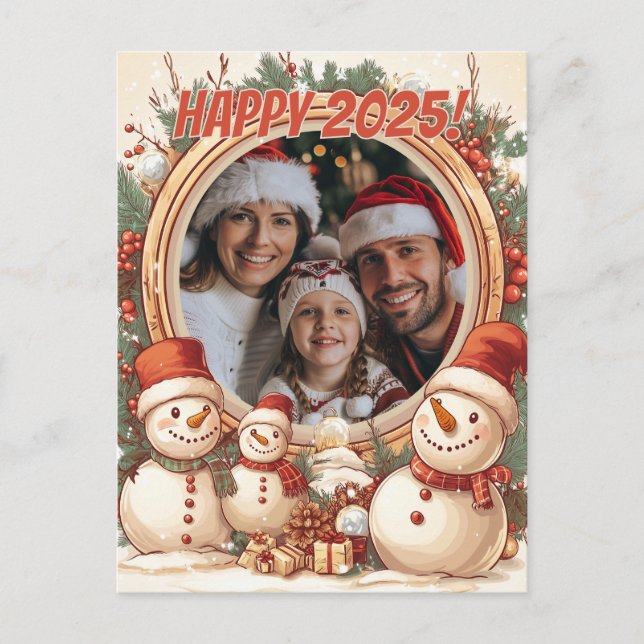 Customizable Snowman Happy New Year Postcard (Front)