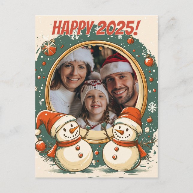 Customizable Snowman Happy New Year Postcard (Front)