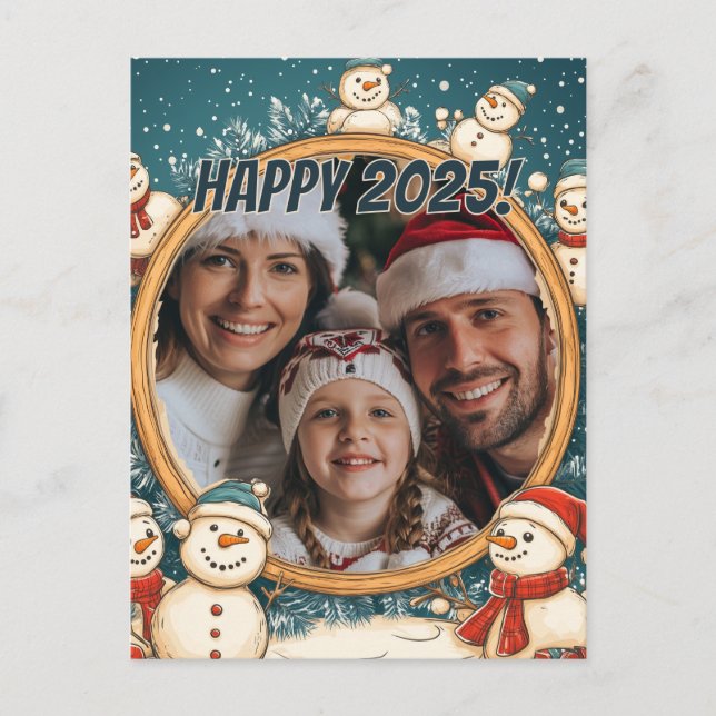 Customizable Snowman Happy New Year Postcard (Front)