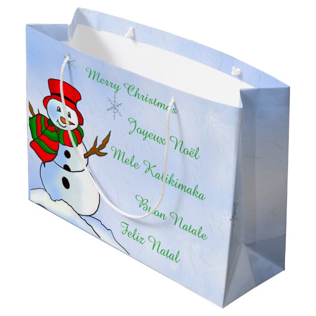 Customizable snowman with snowflakes large gift bag (Back Angled)