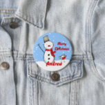 Customizable Snowman xmas party name Button badges<br><div class="desc">Cute Christmas design with cartoon snowman and robin on his heads. The design is available on a range of apparel,  gifts and paper products. The text is fully customizable to suit your own style.</div>