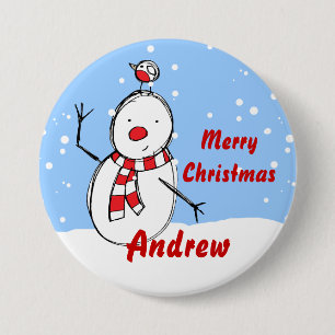 Customizable Snowman xmas party name Button badges