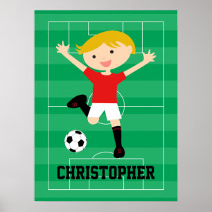 Customizable Soccer Boy 1 Red and White Poster