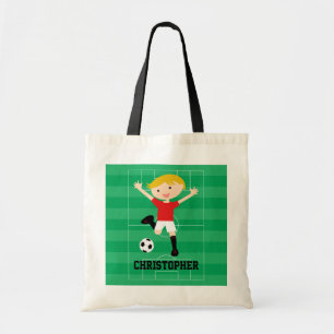 Customizable Soccer Boy 1 Red and White Tote Bag