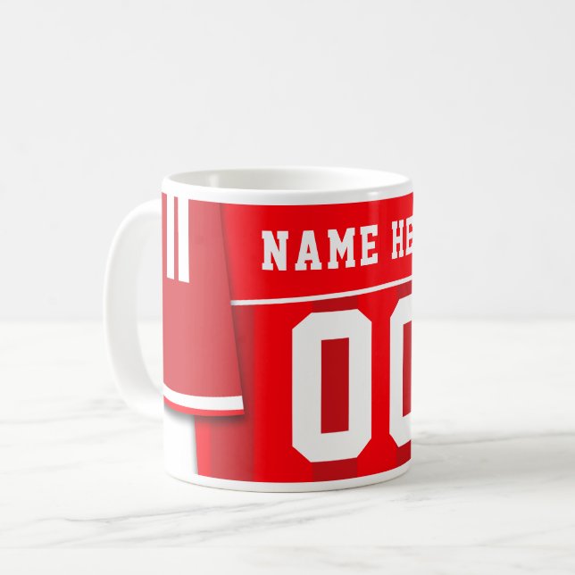 Customizable Soccer Footy Jersey Mug, Red Coffee Mug (Front Left)