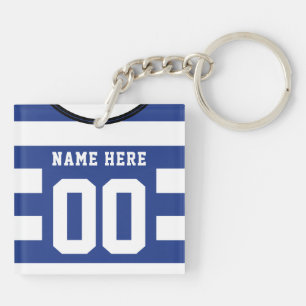 Customizable Soccer Jersey Keyring, Blue Stripes Keychain