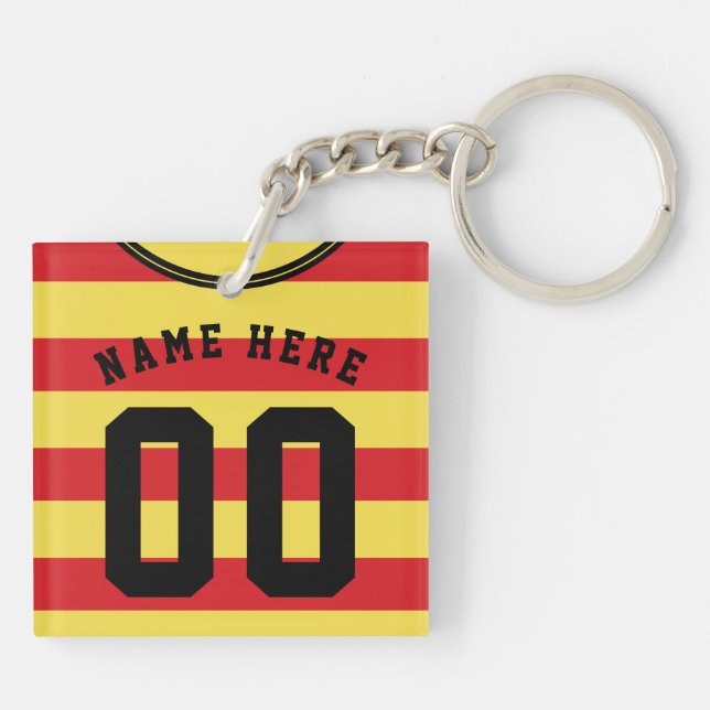 Customizable Soccer Jersey Keyring, Red Stripes Keychain (Back)