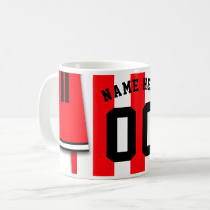 Customizable Soccer Jersey Mug, Red Stripes Coffee Mug